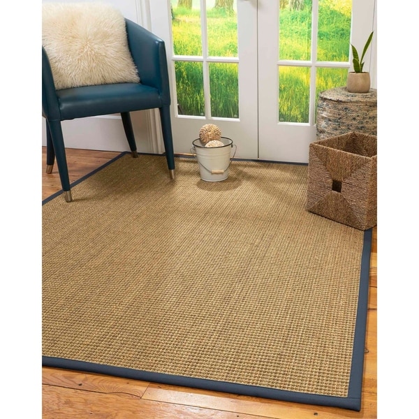 Natural Area Rugs 100%, Natural Fiber Handmade Hamptons, Natural Seagrass Rug, Marine Border - 4' x 6'