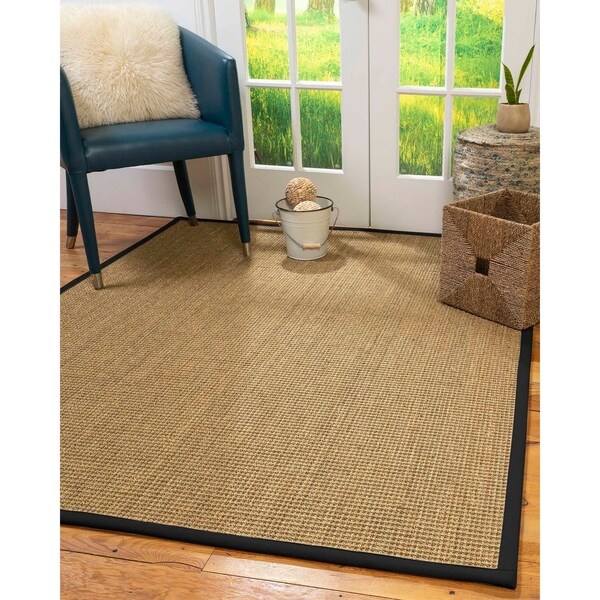 Natural Area Rugs 100%, Natural Fiber Handmade Hamptons, Natural Seagrass Rug, Black Border - 4' x 6'