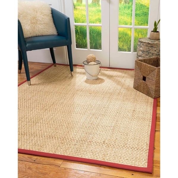 Natural Area Rugs 100%, Natural Fiber Handmade Basket Weave Miami, Natural Seagrass Rug, Red Border - 4' x 6'
