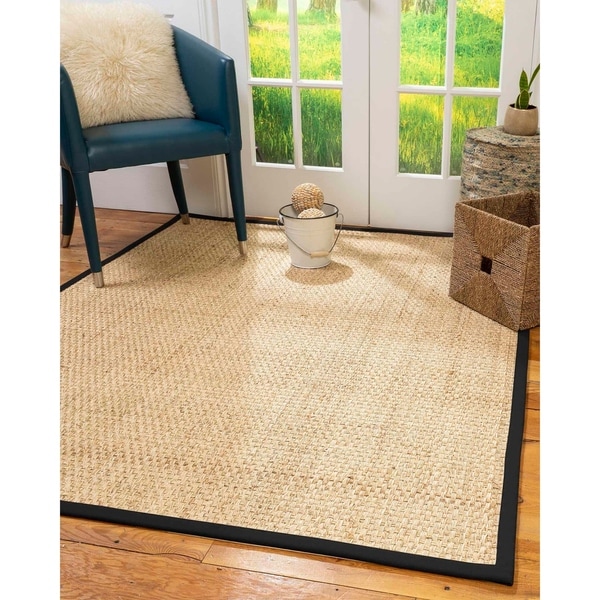 Natural Area Rugs 100%, Natural Fiber Handmade Basket Weave Miami, Natural Seagrass Rug, Black Border - 4' x 6'