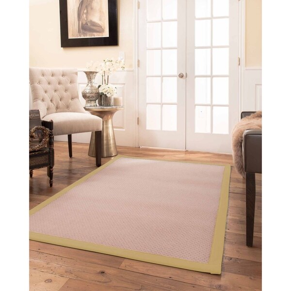 Natural Area Rugs 100%, Natural Fiber Handmade Eloise, Pink Wool Rug, Sage Border - 4' x 6'