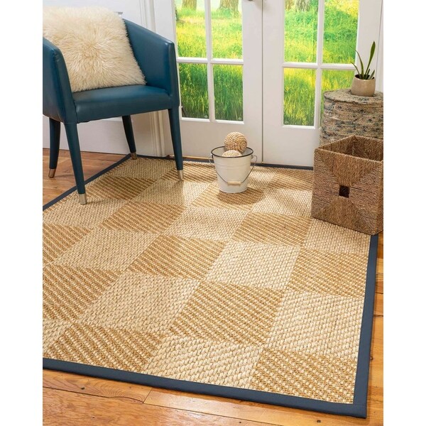 Natural Area Rugs 100%, Natural Fiber Handmade Chunky Nirvana, Bronze/Beige Sisal Rug, Marine Border - 4' x 6'