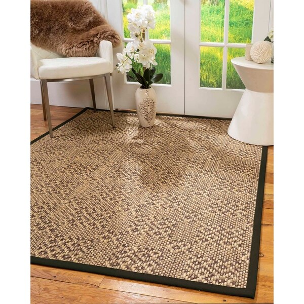 Natural Area Rugs 100%, Natural Fiber Handmade Chunky Oslo, Brown/Multi Sisal Rug, Moss Border - 4' x 6'