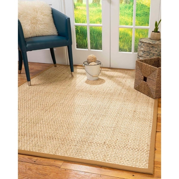 Natural Area Rugs 100%, Natural Fiber Handmade Basket Weave Miami, Natural Seagrass Rug, Khaki Border - 4' x 6'