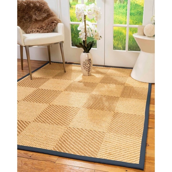 Natural Area Rugs 100%, Natural Fiber Handmade Osaka, Bronze/Gold Sisal Rug, Marine Border - 4' x 6'