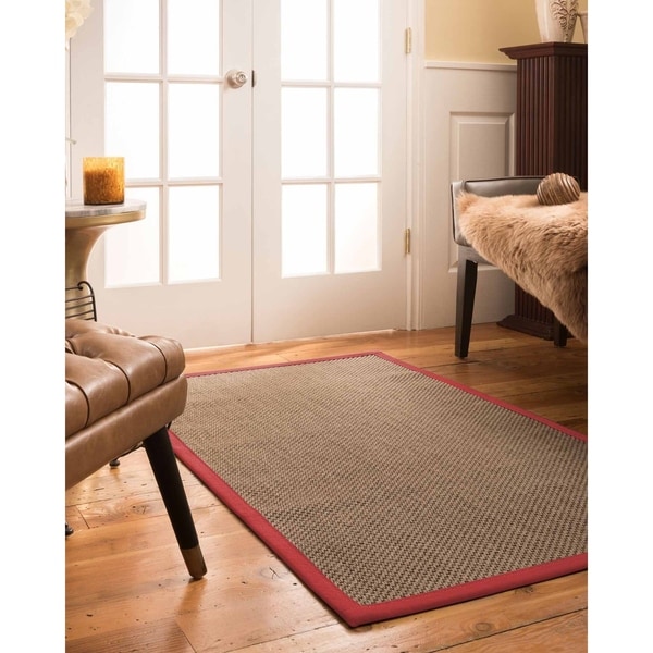 Natural Area Rugs 100%, Natural Fiber Handmade Chunky Kansas, Grey Sisal Rug, Red Border - 4' x 6'