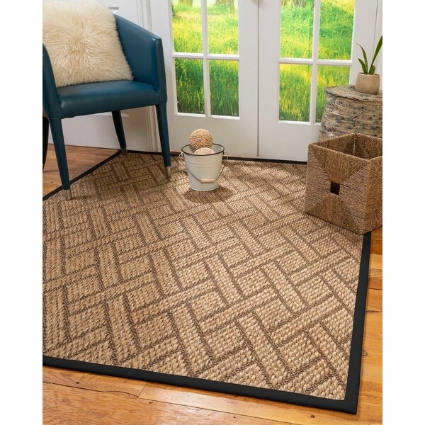 Natural Area Rugs 100%, Natural Fiber Handmade Chunky Shanghai, Brown/Multi Sisal Rug, Black Border - 4' x 6'