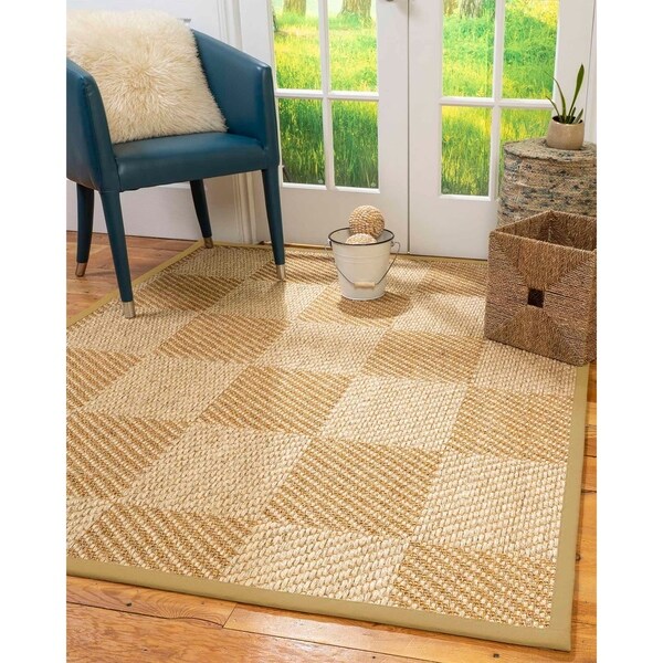 Natural Area Rugs 100%, Natural Fiber Handmade Chunky Nirvana, Bronze/Beige Sisal Rug, Sage Border - 4' x 6'