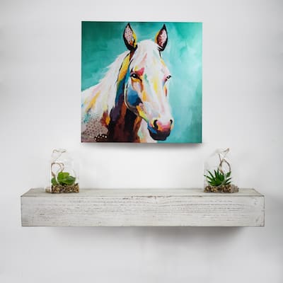 American Art Decor Rustic Whitewashed Wood Floating Wall Shelf - Large