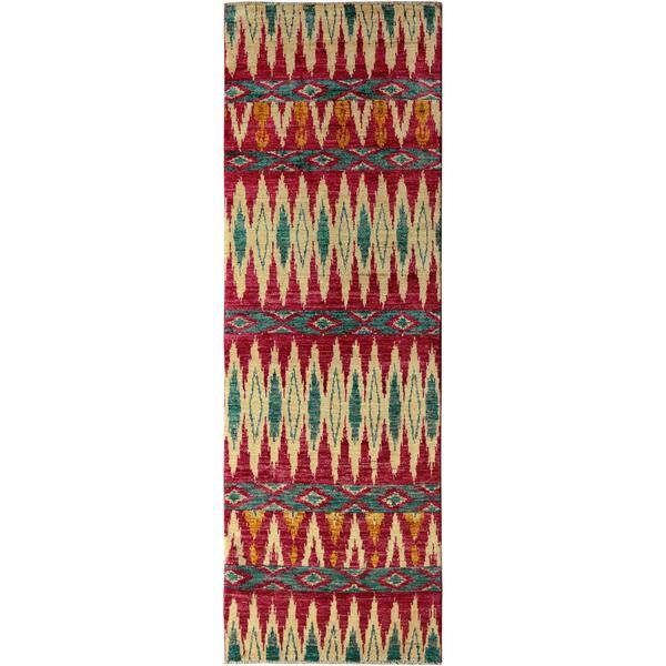 slide 2 of 7, Arshs Kafkaz Peshawar Sandies Pink/Green Wool Runner (2'8 x 7'7) - 2 ft. 8 in. x 7 ft. 7 in. - 2 ft. 8 in. x 7 ft. 7 in.