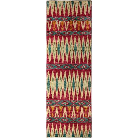 Arshs Kafkaz Peshawar Sandies Pink/Green Wool Runner (2'8 x 7'6) - 2 ft. 8 in. x 7 ft. 6 in. - 2 ft. 8 in. x 7 ft. 6 in.