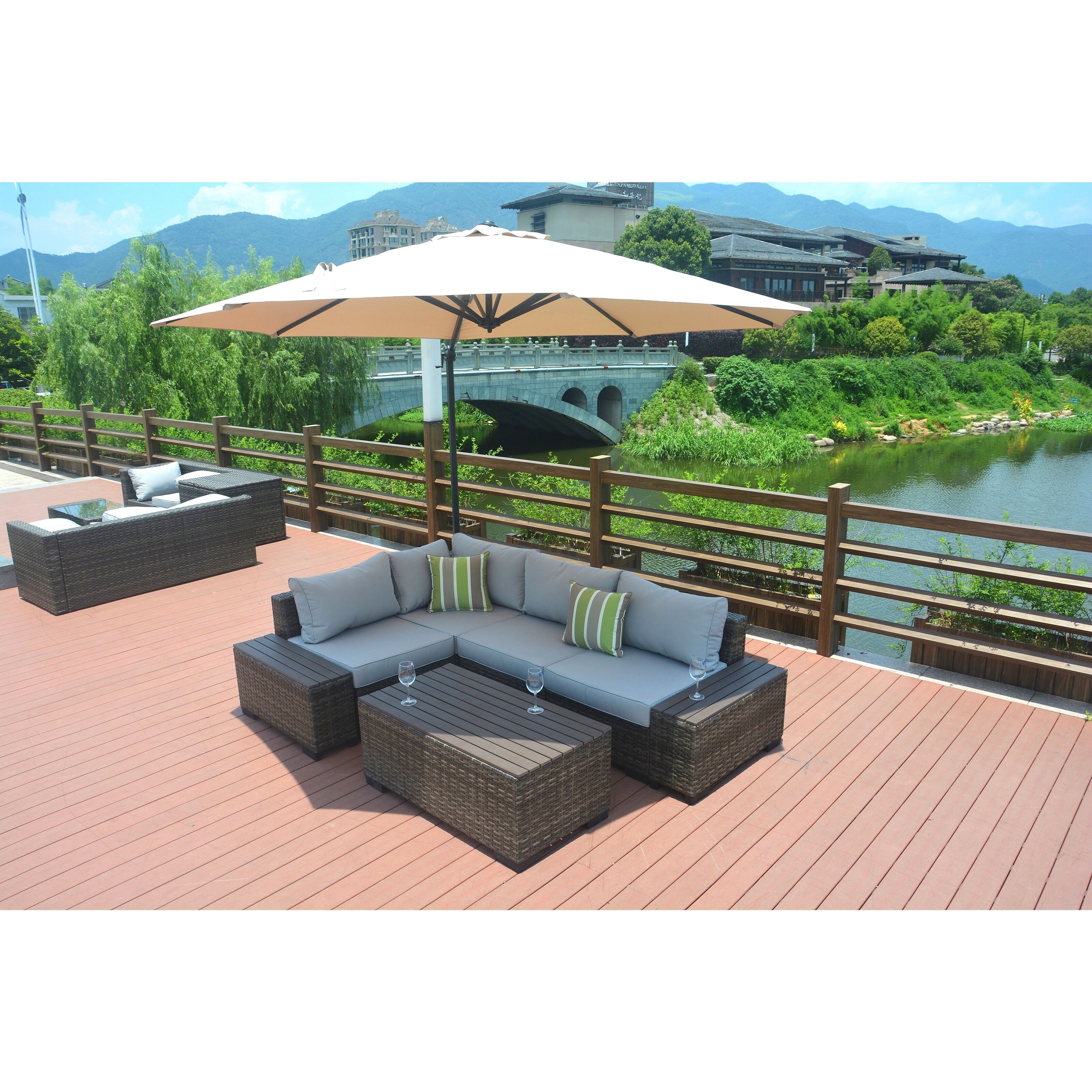 Shop Black Friday Deals On Verona Outdoor Garden 8 Piece Patio Section Sofa Set With 11 5 Foot Aluminum Cantilever Umbrella Overstock 20107978