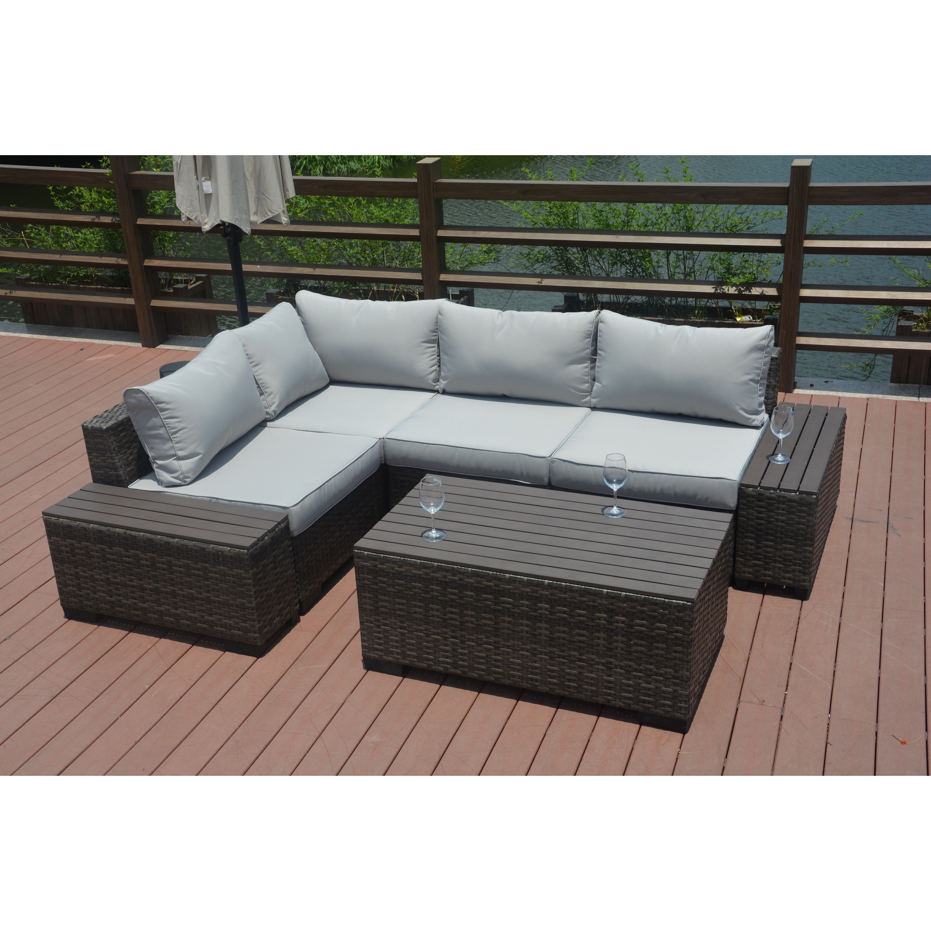 Shop Black Friday Deals On Verona Outdoor Garden 8 Piece Patio Section Sofa Set With 11 5 Foot Aluminum Cantilever Umbrella Overstock 20107978