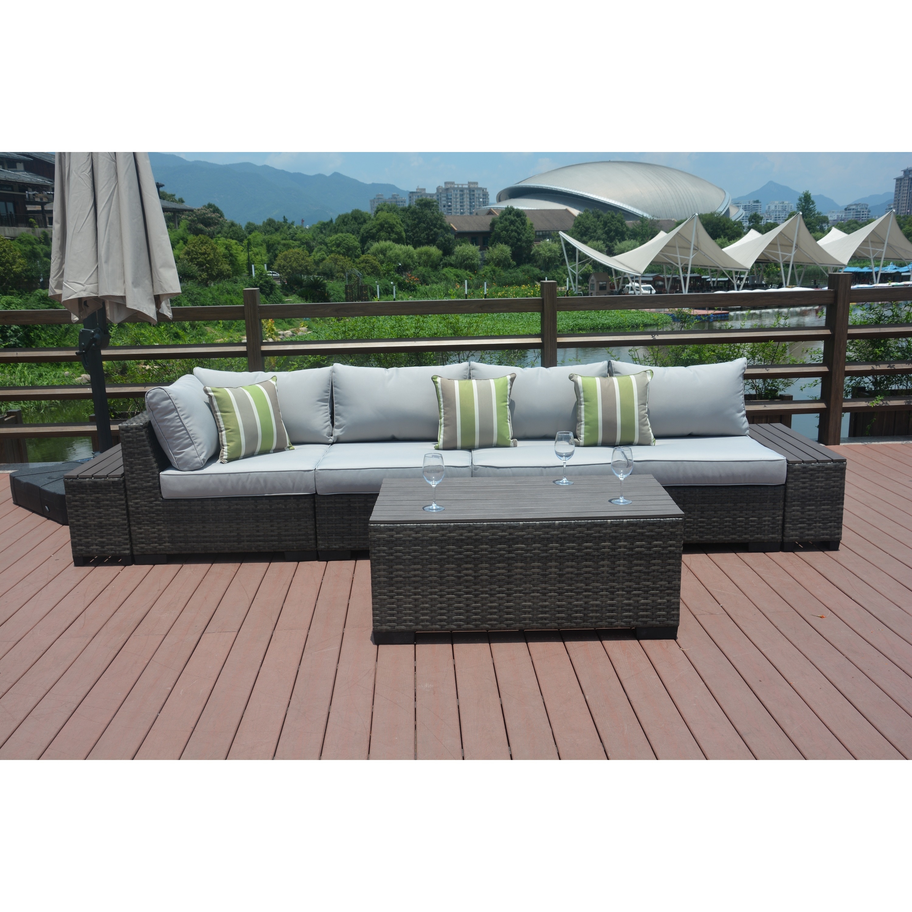 Shop Black Friday Deals On Verona Outdoor Garden 8 Piece Patio Section Sofa Set With 11 5 Foot Aluminum Cantilever Umbrella Overstock 20107978