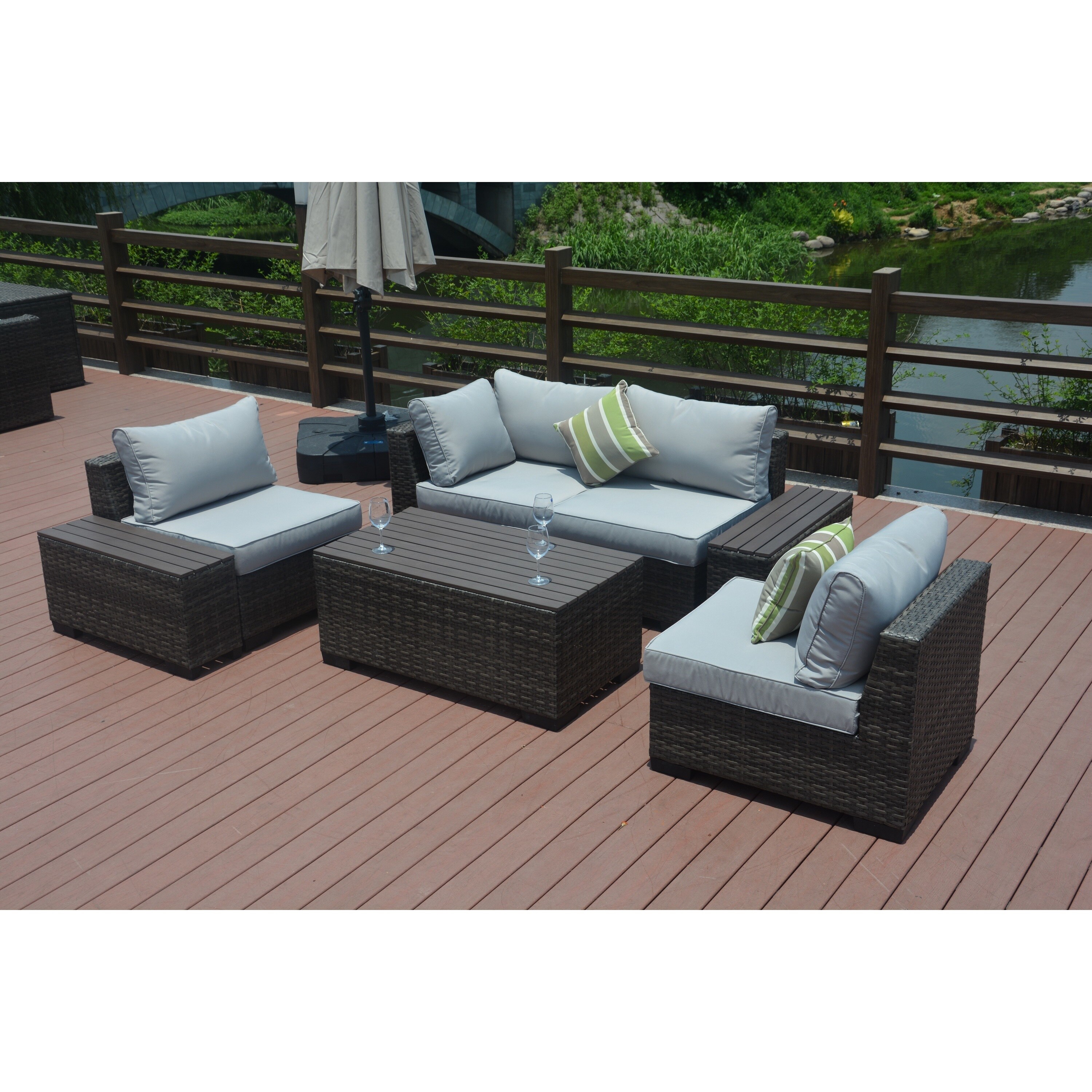 Shop Black Friday Deals On Verona Outdoor Garden 8 Piece Patio Section Sofa Set With 11 5 Foot Aluminum Cantilever Umbrella Overstock 20107978