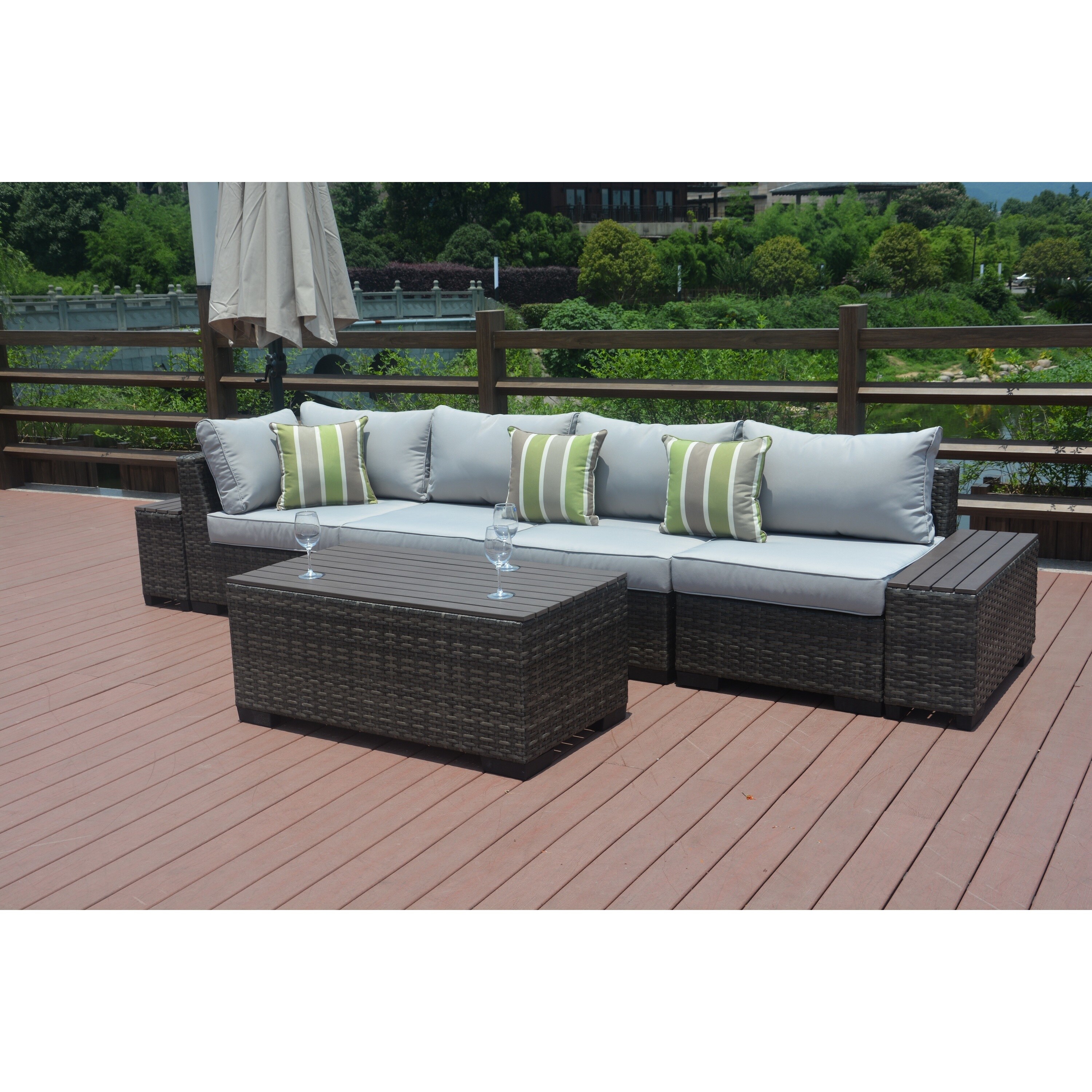 Shop Black Friday Deals On Verona Outdoor Garden 8 Piece Patio Section Sofa Set With 11 5 Foot Aluminum Cantilever Umbrella Overstock 20107978