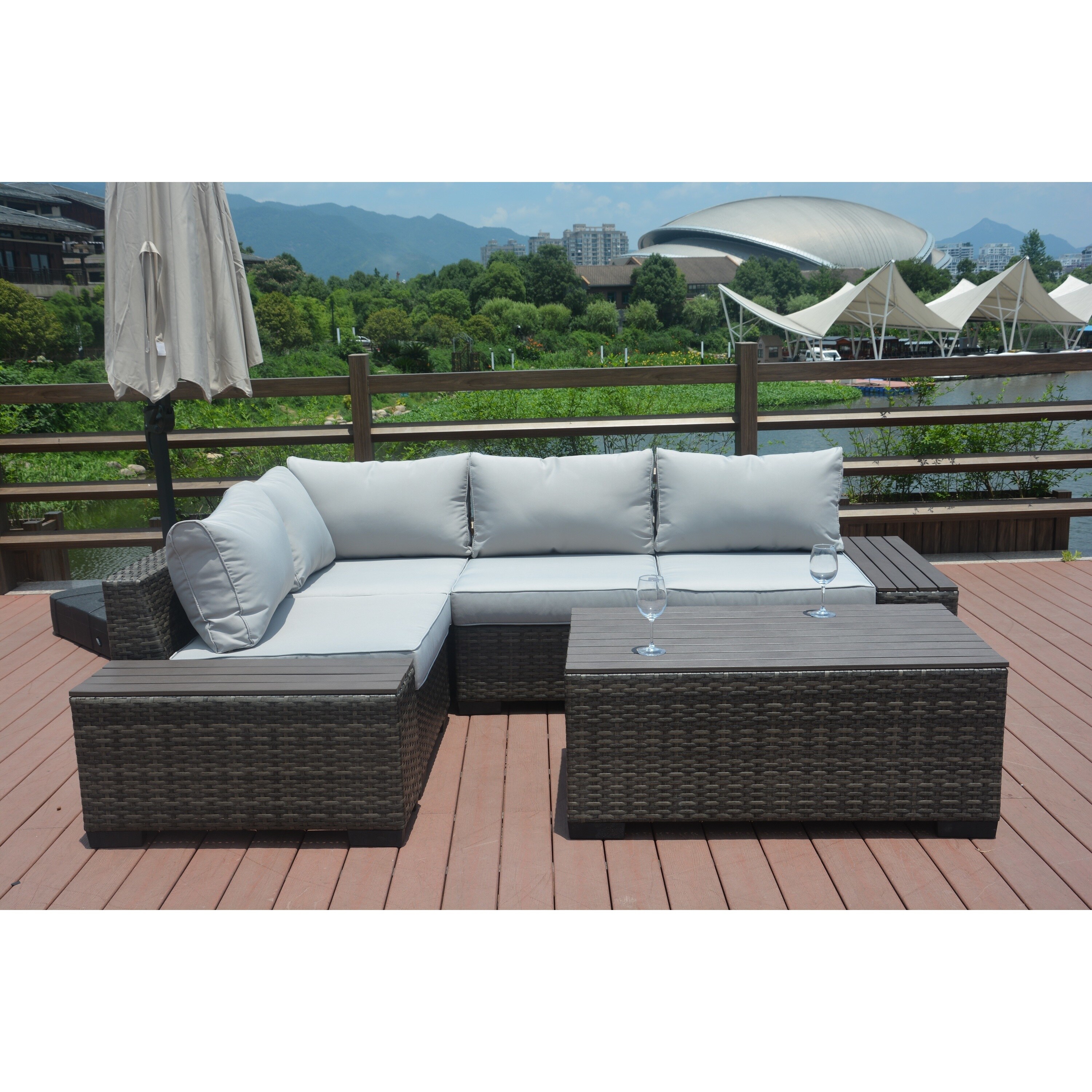 Shop Black Friday Deals On Verona Outdoor Garden 8 Piece Patio Section Sofa Set With 11 5 Foot Aluminum Cantilever Umbrella Overstock 20107978