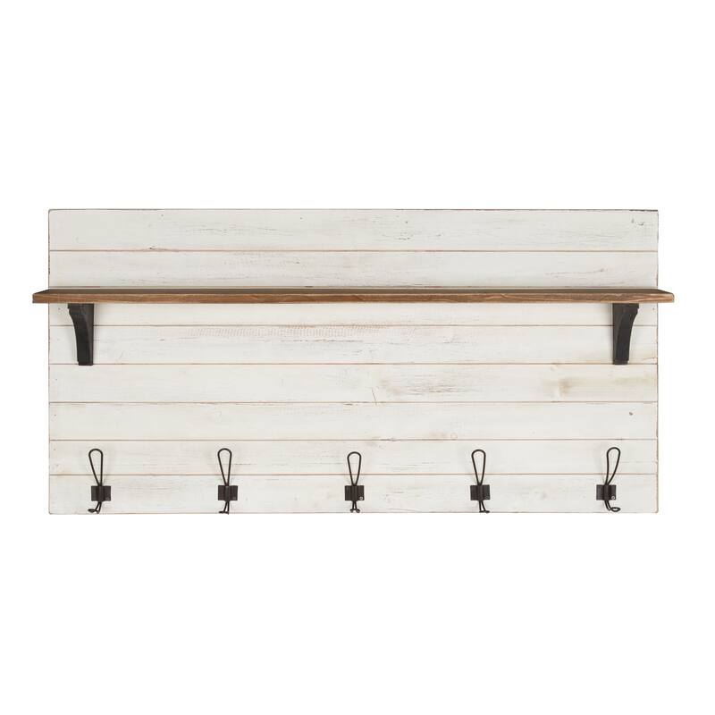 Kate and Laurel Jeran Wood Wall Shelf with 5 Hooks