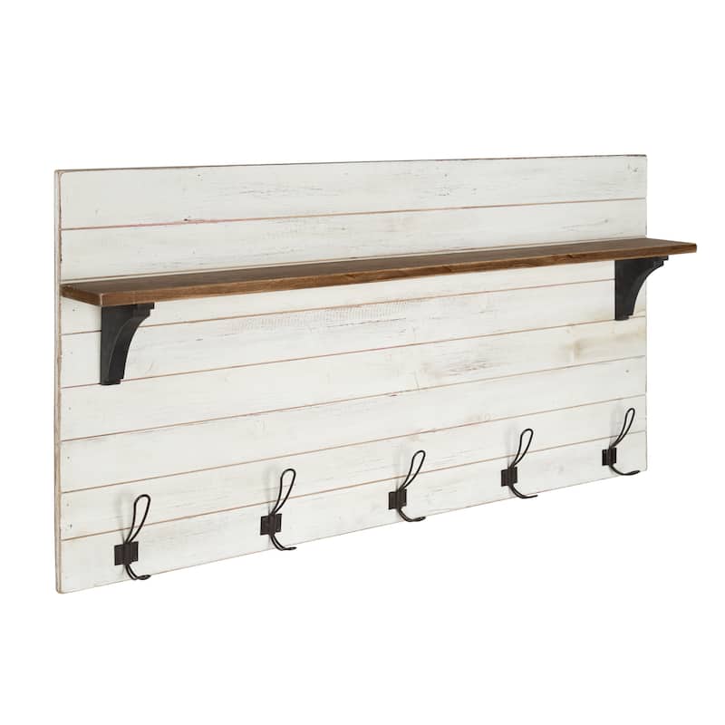 Kate and Laurel Jeran Wood Wall Shelf with 5 Hooks