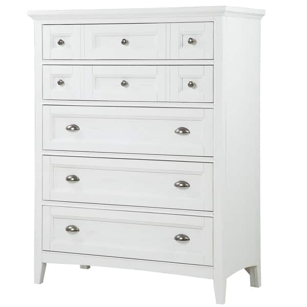 slide 1 of 1, Heron Cove Relaxed Traditional Soft White 5 Drawer Chest