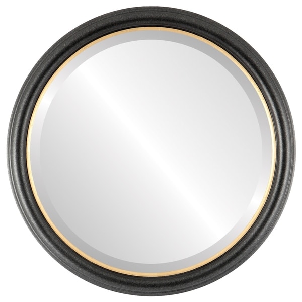 Hamilton Framed Round Mirror In Black Silver With Gold Lip Hamilton Framed Round Mirror In Black Silver With Gold Lip