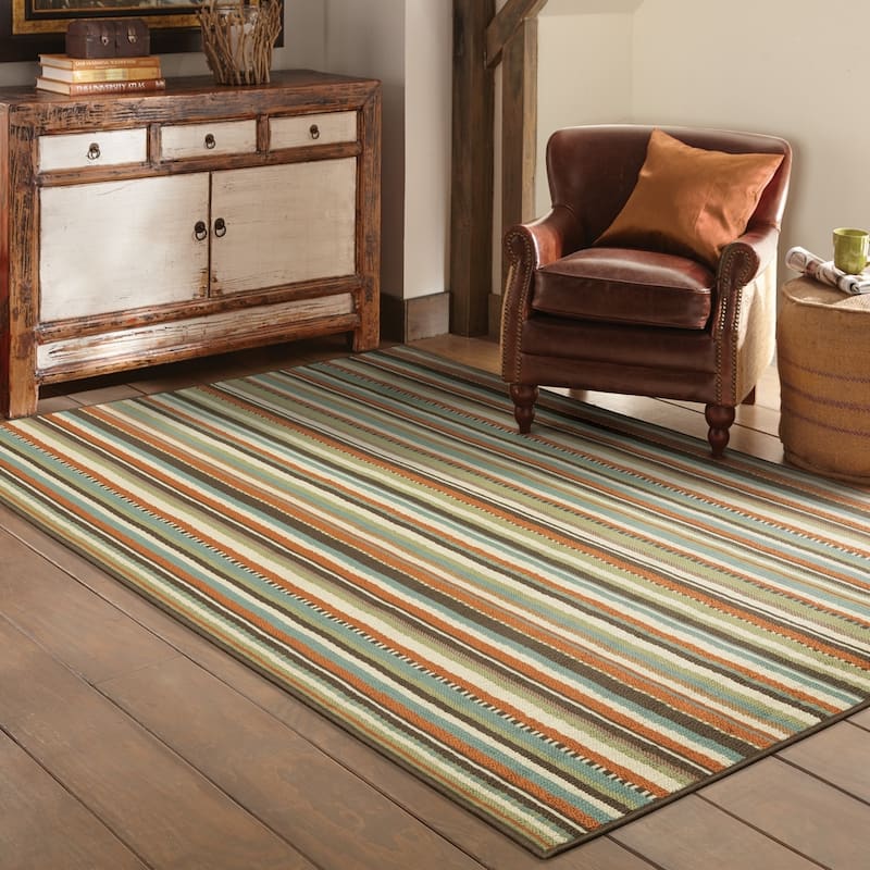 Vista Home Malta Multi-colored Striped Indoor/Outdoor Rug-- - 7'10" x 10'10"