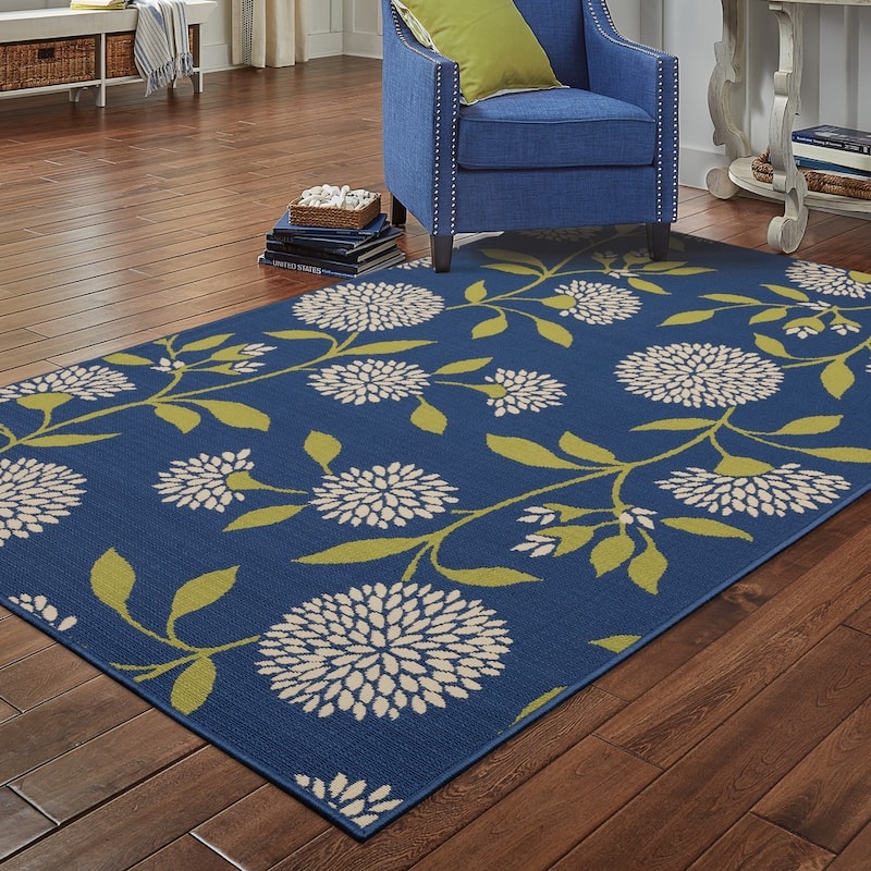 Vista Home Catalina Chrysanthemum Floral Indoor/ Outdoor Rug-- - 3'7" x 5'6" - Blue/Green