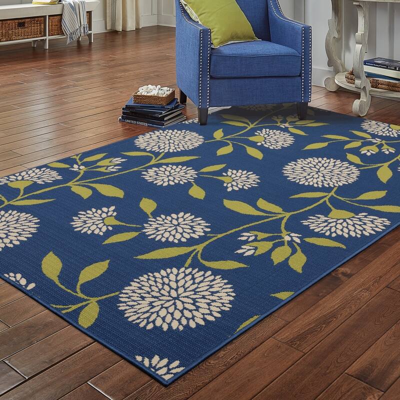 Catalina Chrysanthemum Floral Indoor/ Outdoor Rug - 5'3" x 7'6" - Blue/Green