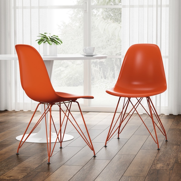 Carson Carrington Byskogen Molded Orange Chair with Colored Legs (Set of 2)