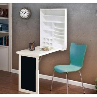 Utopia Alley Fold Down Desk Table Wall Cabinet With Chalkboard, Brown