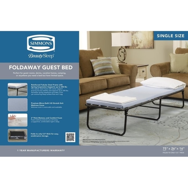 simmons foldaway folding bed cot with memory foam mattress