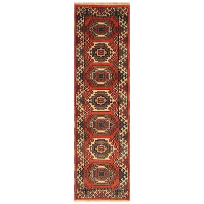 Handmade Herat Oriental Indo Hand-Knotted Tribal Kazak Wool Runner (India)