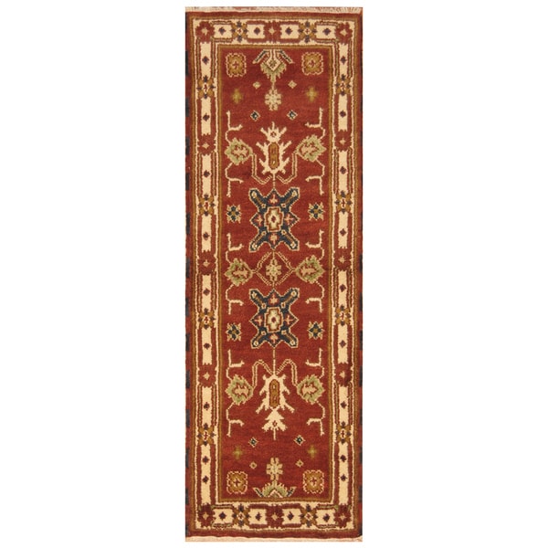 Handmade Herat Oriental Indo Hand-Knotted Tribal Kazak Wool Runner (India) - 2'1 x 6'7