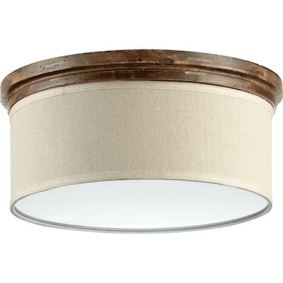 Telluride 18" wide, 3-Light Ceiling Flush Mount Early American Genuine Wood Ring with Oatmeal Fabric Shade and Difusser