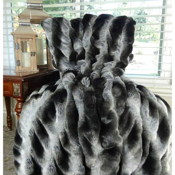 Plutus Char-pei Gray and Black Chinchilla Faux Fur Throw Blanket