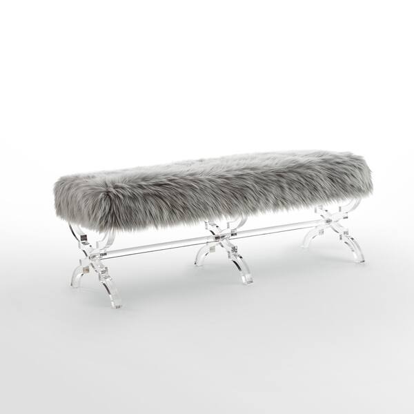 Shop Vicky Modern Faux Fur Bench With Acrylic X Legs Overstock