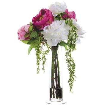 21"Hx12"Wx13"L Peony/Berry in Cylinder Glass Vase Rubrum Cream