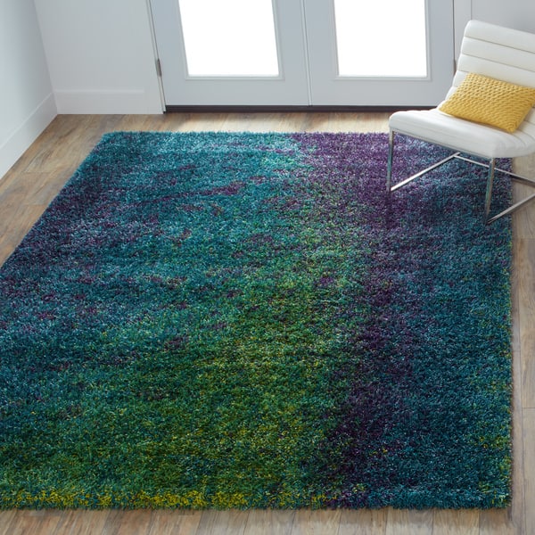 Porch Den Marlena Blue And Green Shag Area Rug On Sale Overstock 20127426