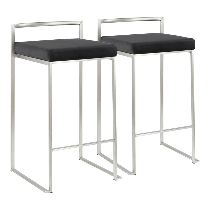 Silver Orchid Forrest Stainless Steel Stackable Fully Welded Counter Stool (Set of 2) - Black Velvet