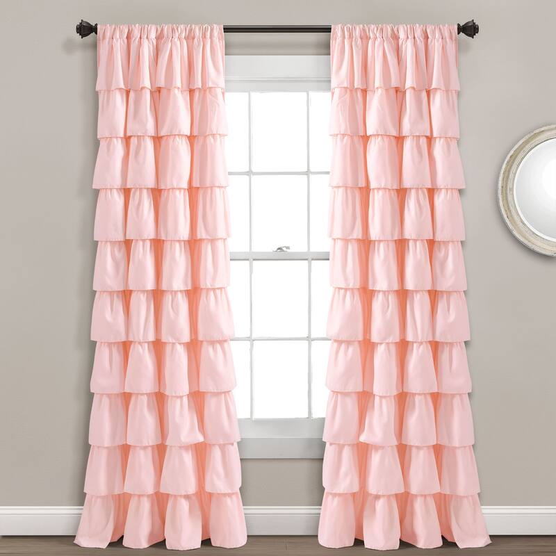The Gray Barn Kookaburra Ruffle White Curtain Panel - 84 Inches - Blush