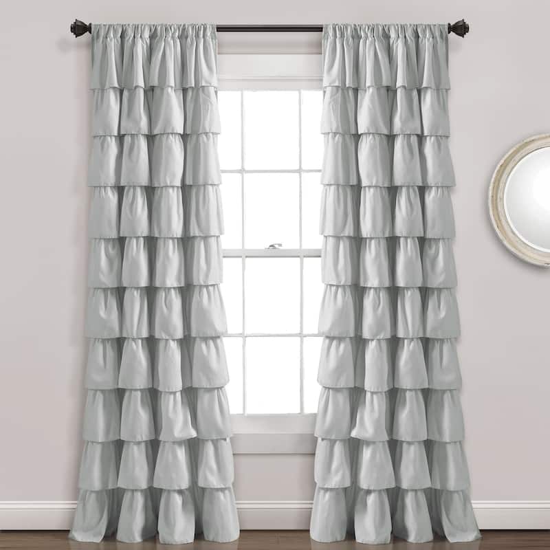 The Gray Barn Kookaburra Ruffle White Curtain Panel - 84 Inches - Light Gray