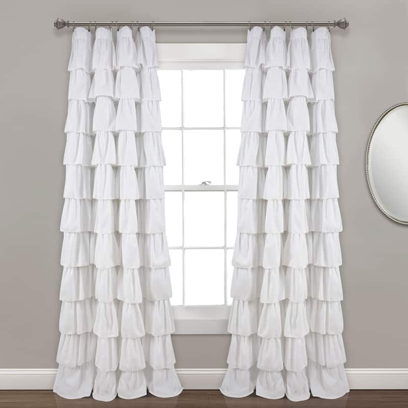 The Gray Barn Kookaburra Ruffle White Curtain Panel - 84 Inches - White