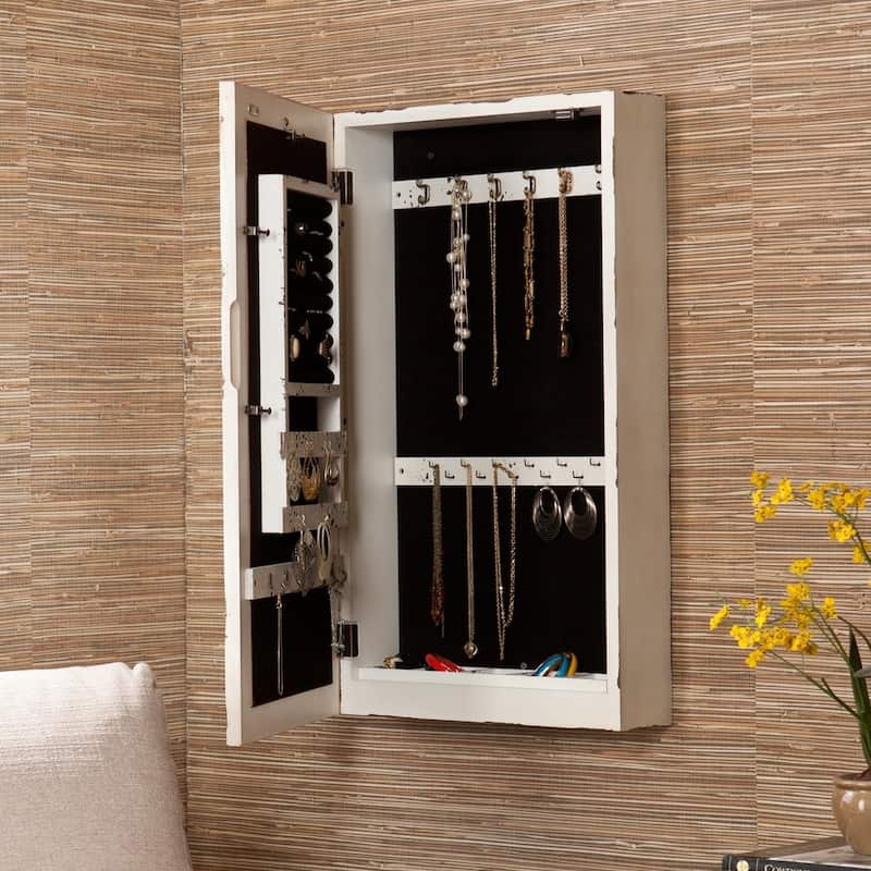 SEI Furniture Hulce Wall Mount Mirror Jewelry Organizer Armoire - 30" H x 17" W x 5.25" D - 30" H x 17" W x 5.25" D