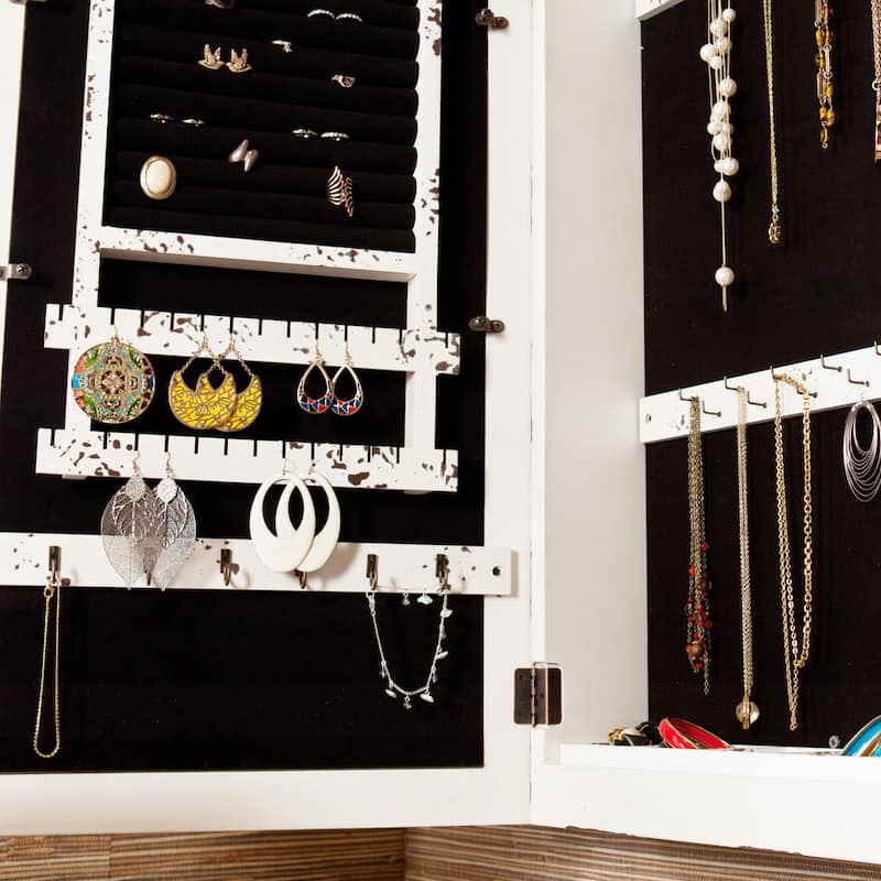 SEI Furniture Hulce Wall Mount Mirror Jewelry Organizer Armoire - 30" H x 17" W x 5.25" D - 30" H x 17" W x 5.25" D