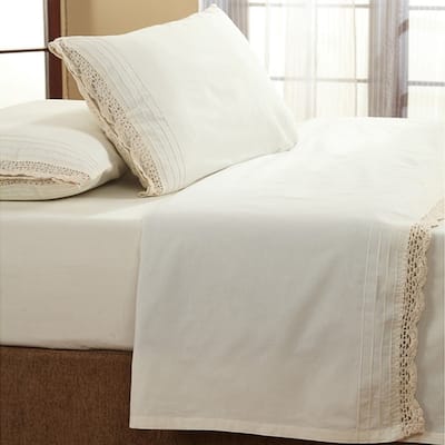 The Gray Barn Rocky River Ruffled Ivory Crochet All Cotton Percale Bed Sheet Set or Separates