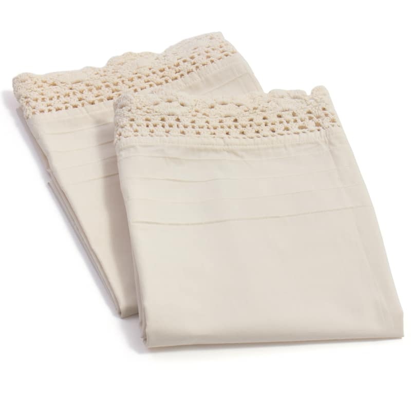 The Gray Barn Rocky River Ruffled Ivory Crochet All Cotton Percale Bed Sheet Set or Separates