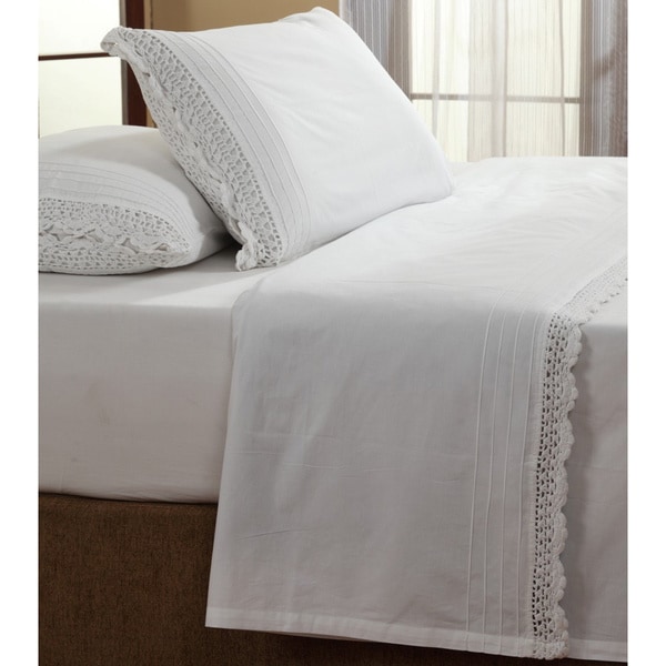 The Gray Barn Lawrence White Ruffled Crochet All Cotton Sheet Set