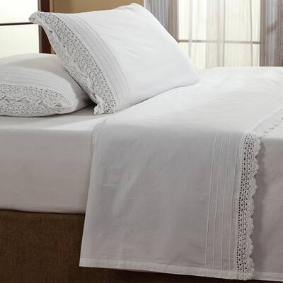 The Gray Barn Lawrence White Ruffled Crochet All Cotton Percale Bed Sheet Set
