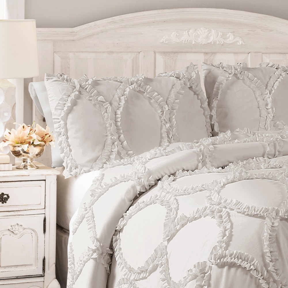 Lush Decor Avon Ruffled White 3-piece Comforter Set | eBay