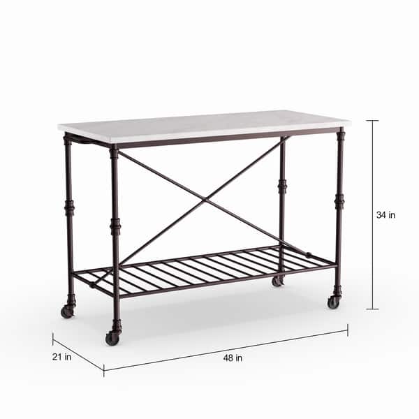 SEI Furniture Black Faux Marble Rolling Kitchen Island